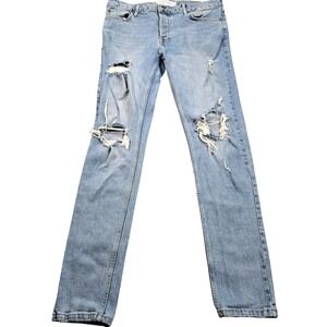 Topman Stretch Skinny Jeans Mens 35x34 (tag 36x34) Blue Distressed Stretch Denim